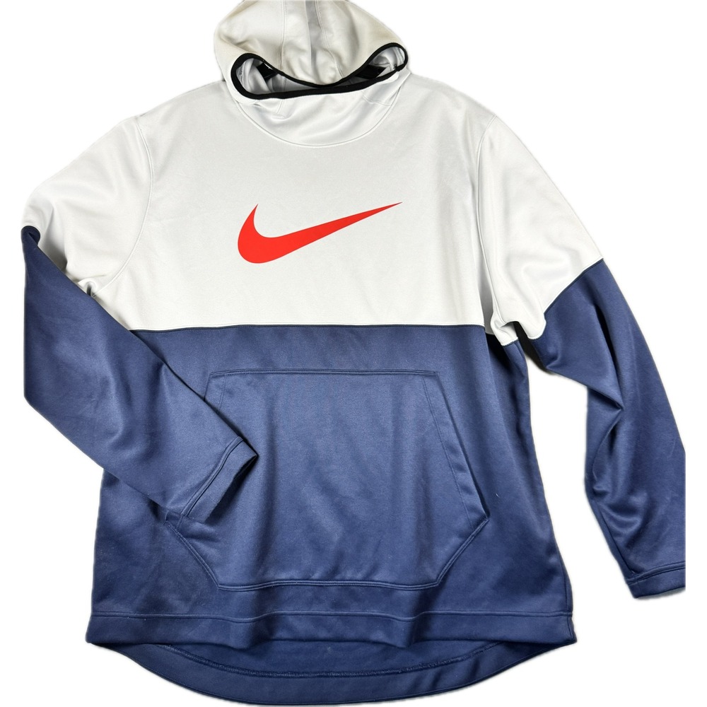 Nike Hoodie Men XXL Blue White Dri-FIT Colorblock Scuba Neck Pullover Sweatshirt